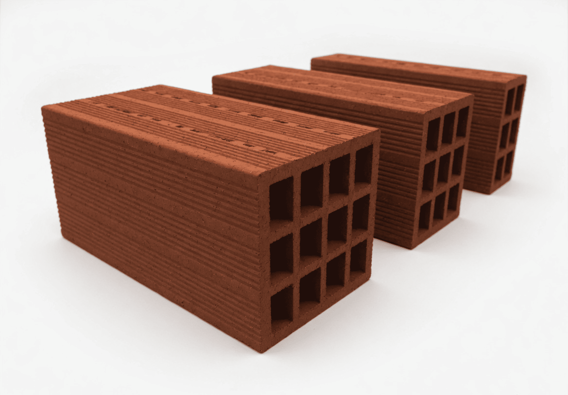 Red Porotherm clay brick wall section